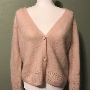 Sezane rare light cream pink blush coloredv neck sweater mohair,wool blend,small